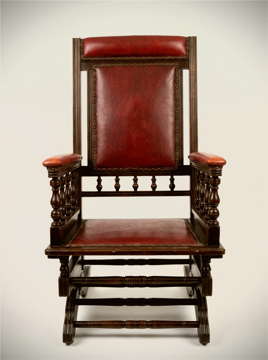 Fine Antique English Victorian Leather Platform Rocker