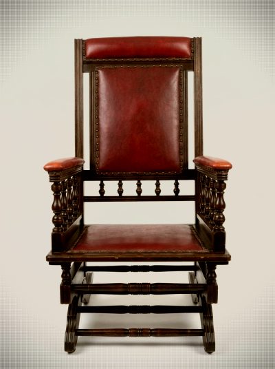 Fine Antique English Victorian Leather Platform Rocker