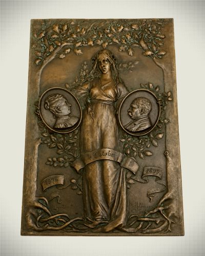Antique German Bronze Silver-Wedding Commemorative Plaque, 1874–1899