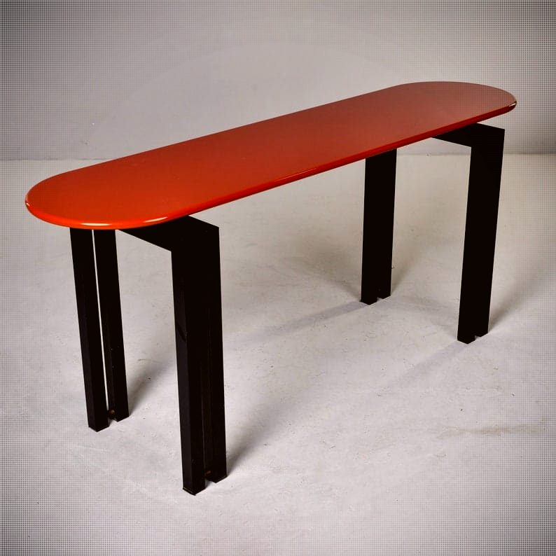 Rare Mid-Century Italian Cinnabar Lacquer & Black Metal Console Table by Cidue