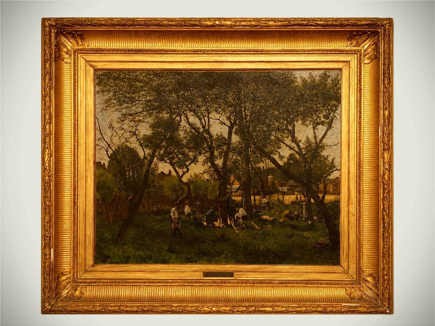 Large Signed Rural Landscape by Francisque-Édouard Berthier in Gold-Leaf Gilded Frame