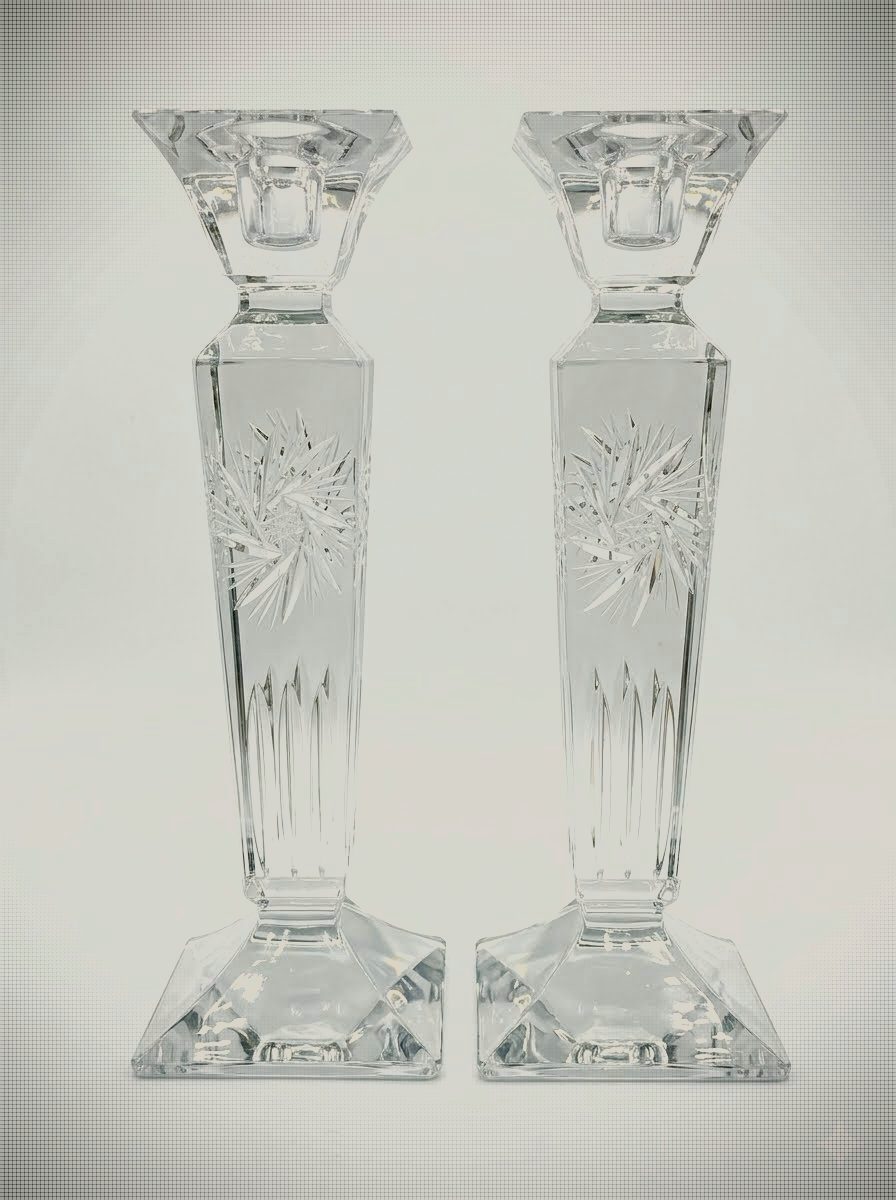 Pair of Original Bohemia Crystal Pinwheel Candlesticks