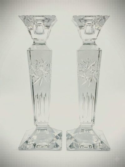 Pair of Original Bohemia Crystal Pinwheel Candlesticks