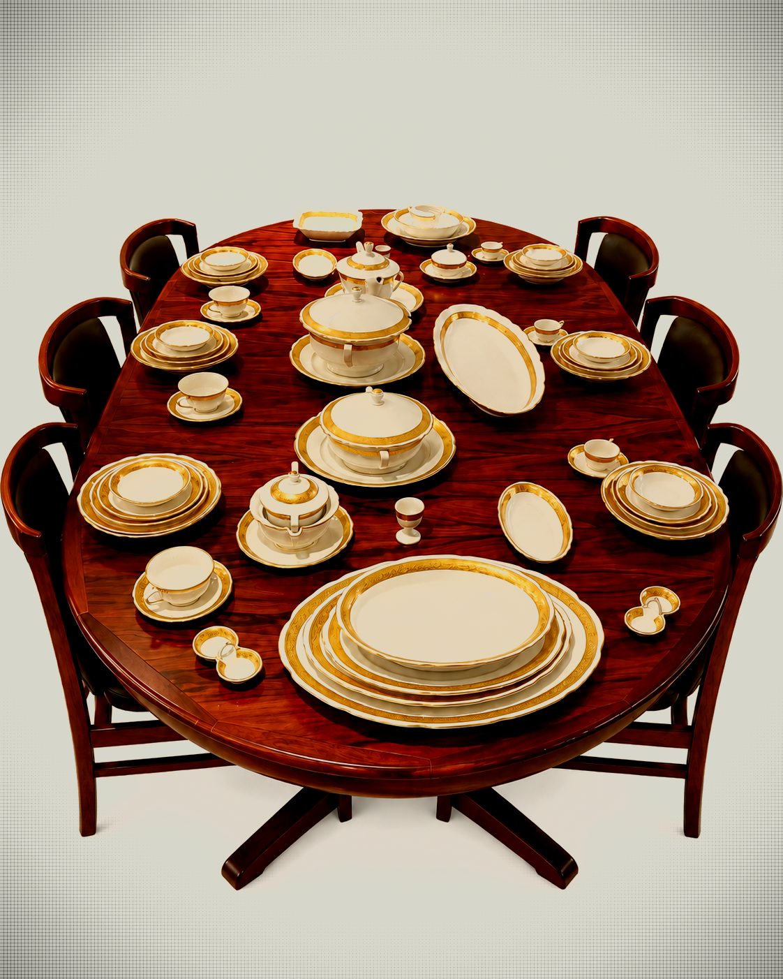 Monumental 182-Piece Bohemia Gilt Porcelain Dinner, Tea and Coffee Service, circa 1920s–1930s
