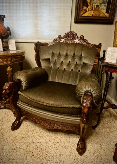 Set of Two Vintage Carved Lion-Head Baroque Revival Armchairs