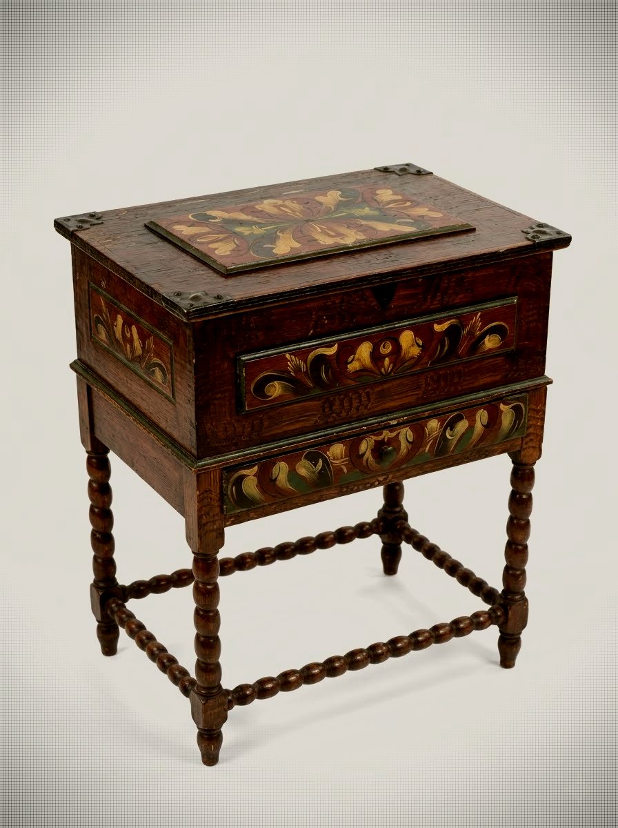 Vintage 1945 Hand-Painted Swedish Sewing Chest / Side Table
