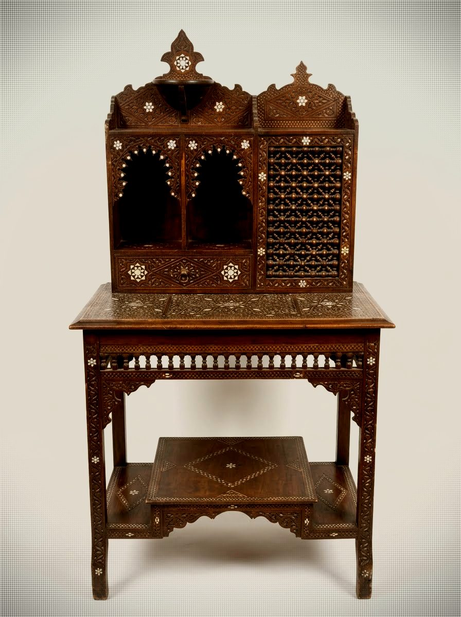 Fine 19th Century Syrian Mother-of-Pearl Inlaid Walnut Bonheur du Jour Writing Desk