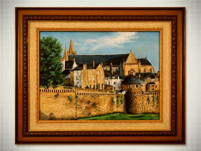 Signed Architectural Townscape Oil Painting by M. Fricot, 2001