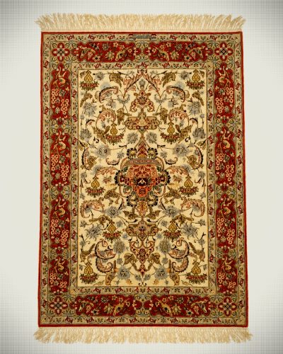 Tapis persan d’Ispahan en laine et soie, noué à la main et signé Emadi
