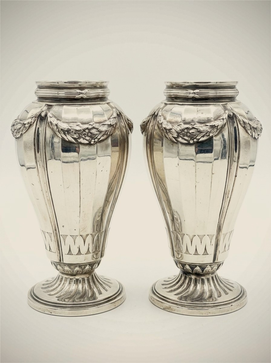Christofle Gallia Art Nouveau Laurel Soliflore Vases