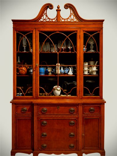 English Mahogany Breakfront China Cabinet