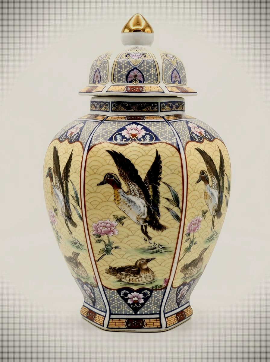 Vintage Japanese Hexagonal Porcelain Ginger Jar