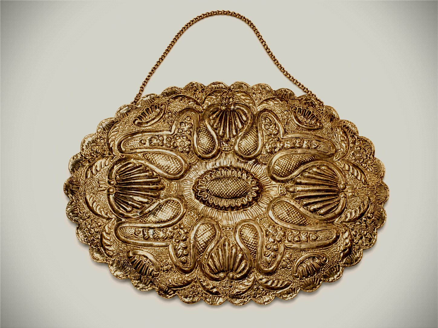 Large Turkish 900 Silver Repoussé Hanging Mirror