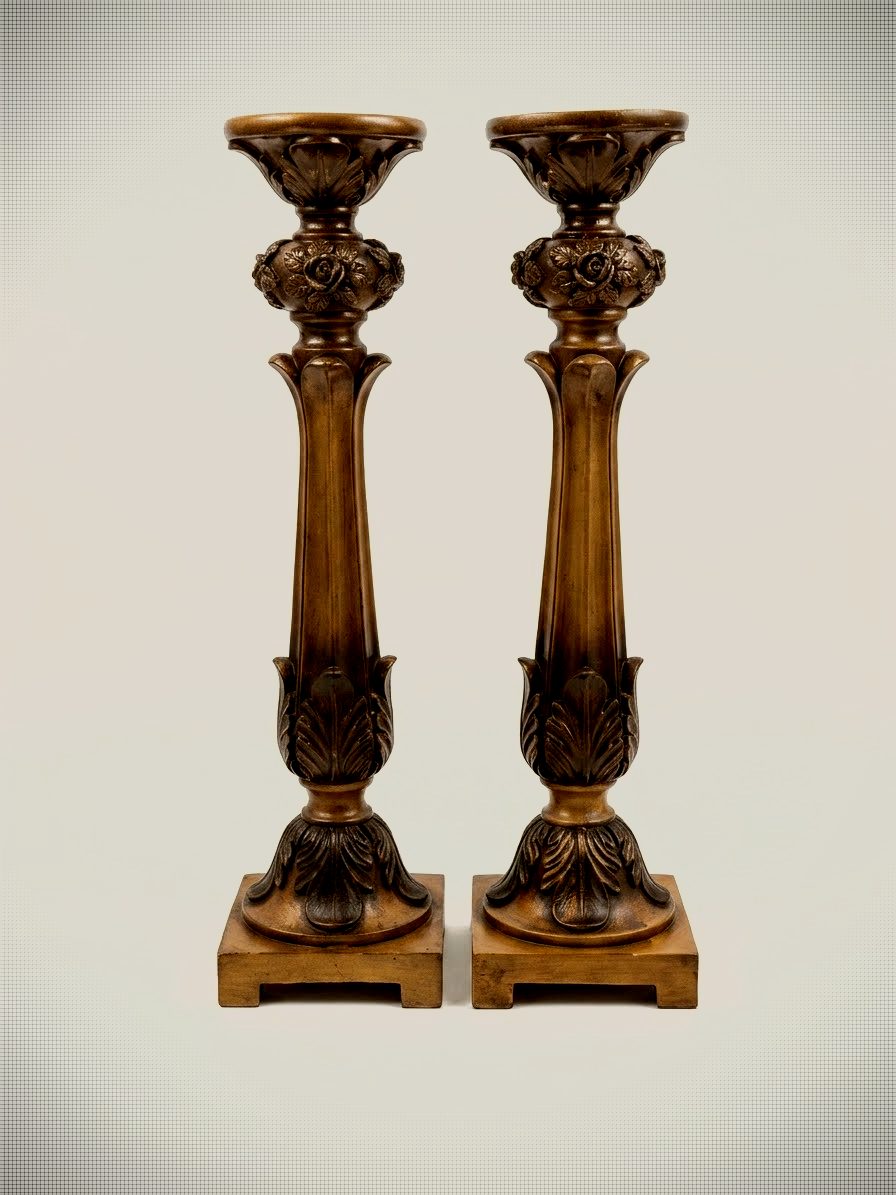 French Provincial Style Ornate Pillar Candle Holders
