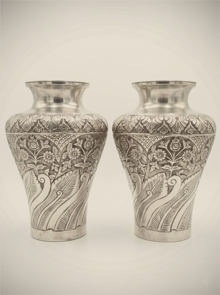 Pair of Indo-Persian style Silver-plated Vases