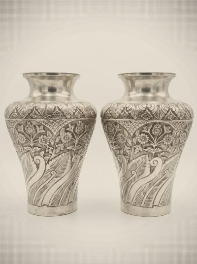Pair of Indo-Persian style Silver-plated Vases