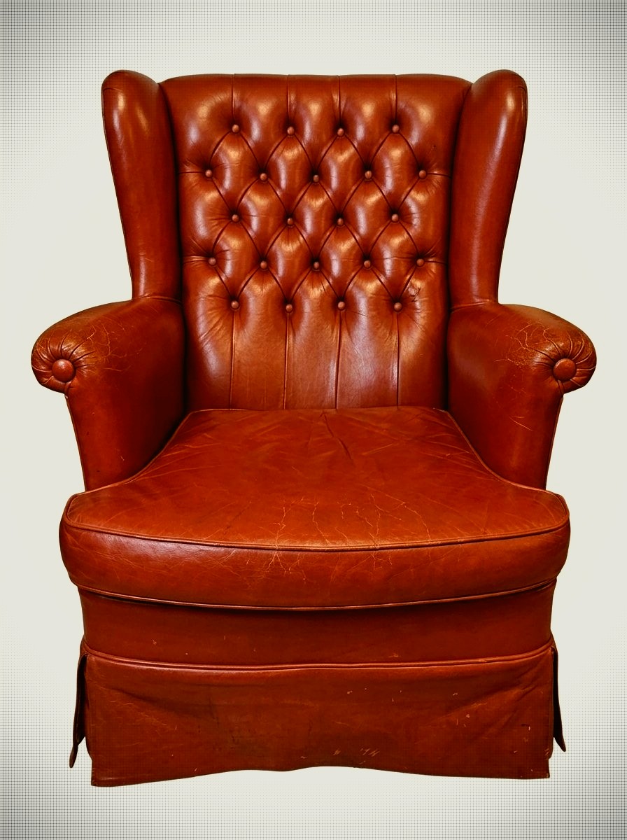 Vintage Oxblood Leather Chesterfield Wingback Lounge Suite