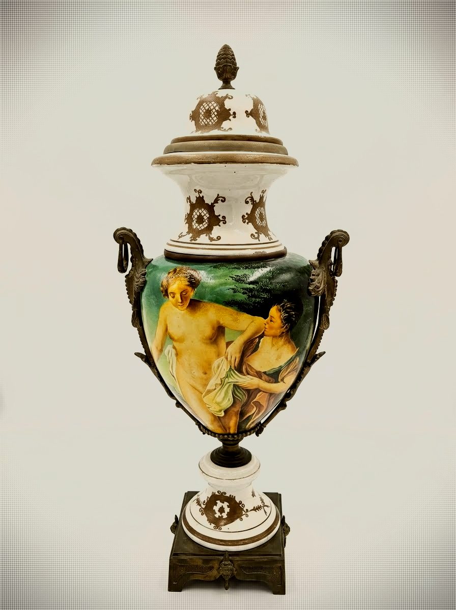 Pair of Monumental Sèvres-Style Ceramic and Bronze Urns