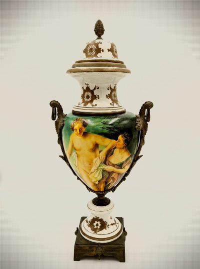 Pair of Monumental Sèvres-Style Ceramic and Bronze Urns