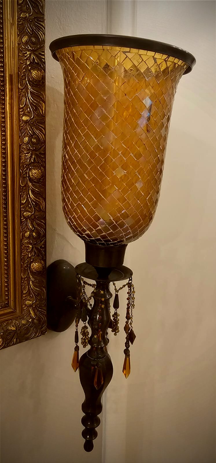 Pair of Vintage Bombay Saffron Mosaic & Brass Wall Sconces