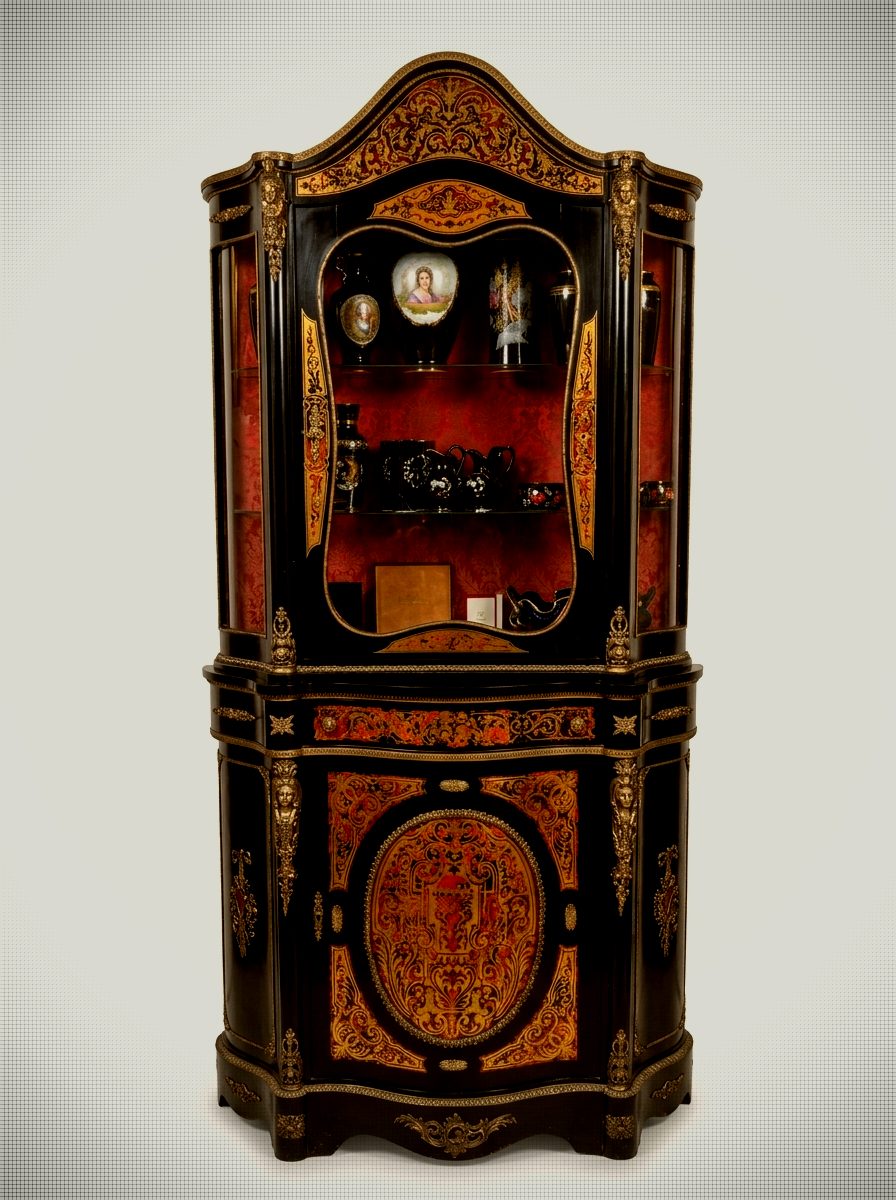 Grand "Boulle Style" Serpentine Vitrine Cabinet