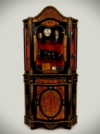 Grand "Boulle Style" Serpentine Vitrine Cabinet