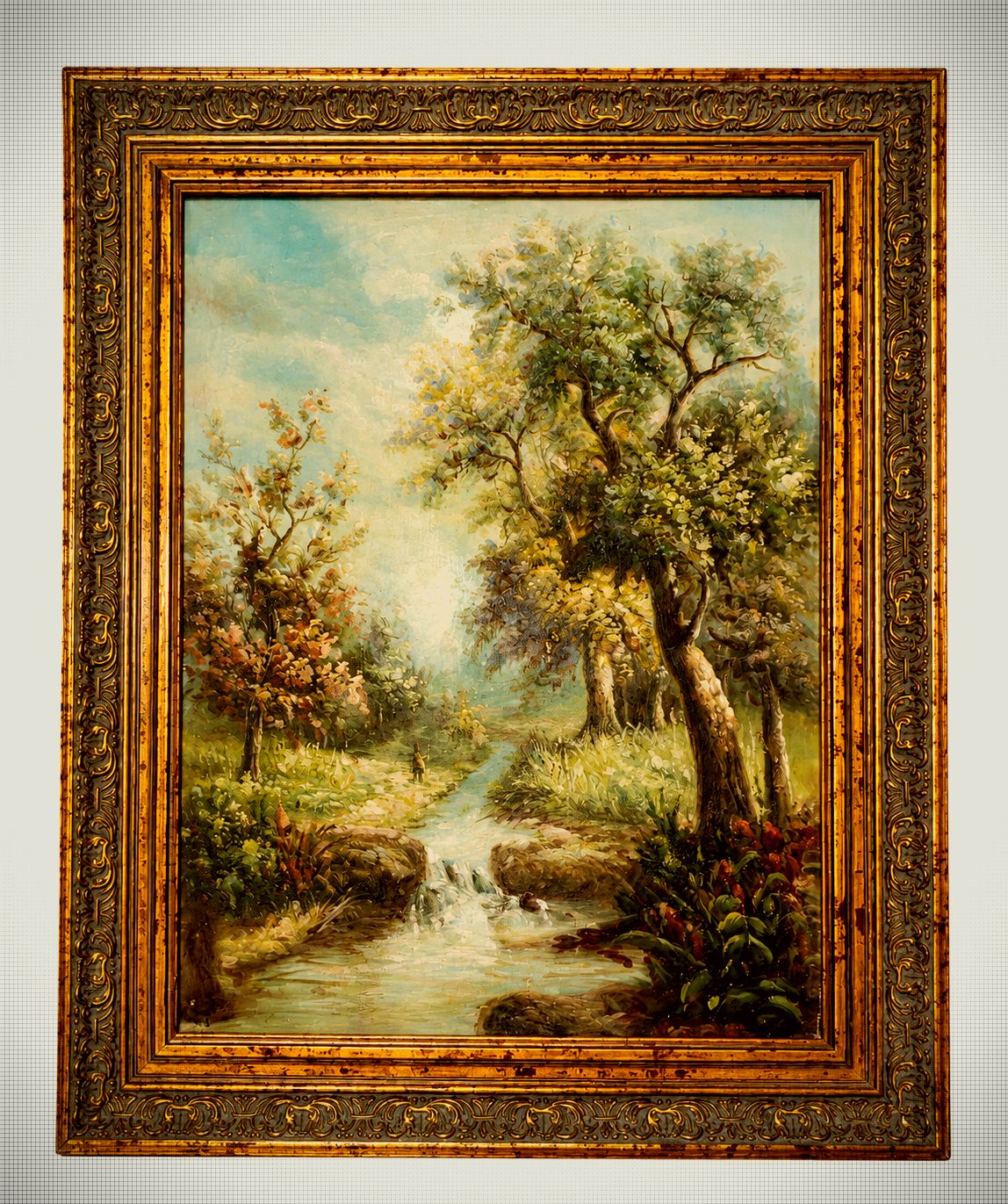 Framed Pastoral Woodland Landscape Painting
