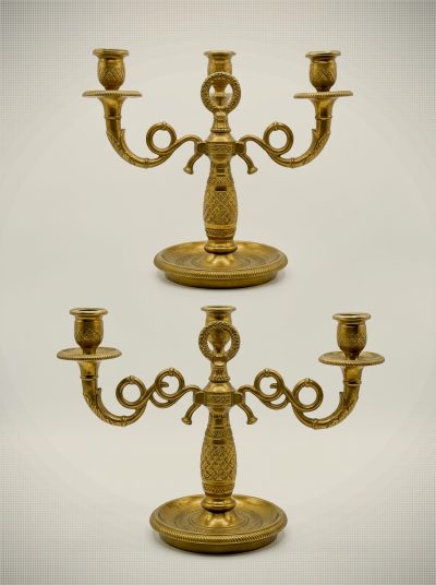 Fine Pair of 19th Century French Ormolu Triple-Arm Candelabras