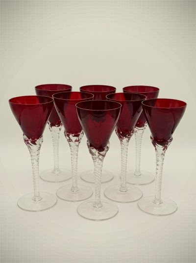 Set of 8 Vintage Ruby Red Wine Glasses