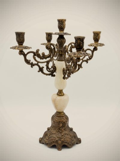 Vintage Five-Light Baroque Revival Cast Brass and Onyx Candelabra