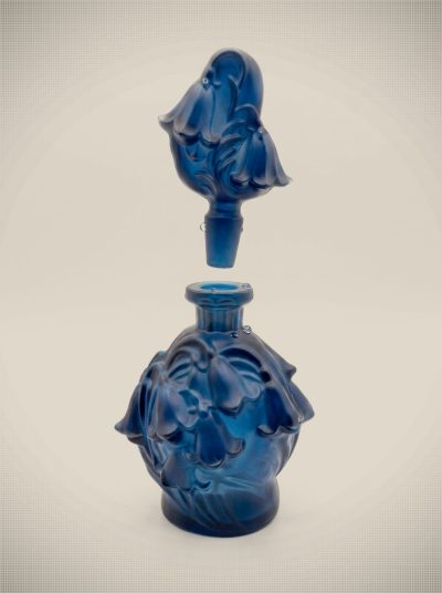 Vintage Art Deco Molded Blue Glass Perfume Bottle