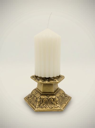 Vintage Hexagonal Brass Pillar Candle Holder