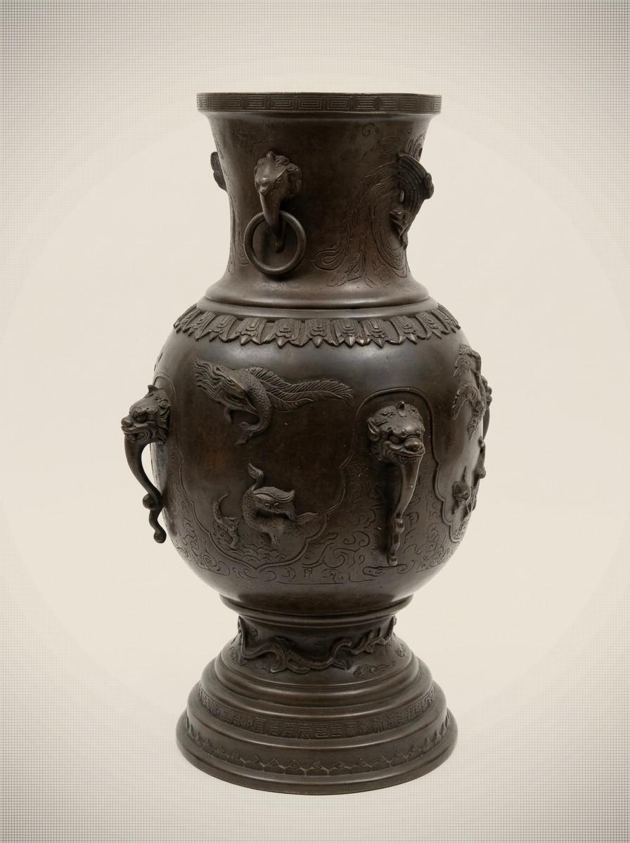 19th-Century Japanese Meiji Bronze Baluster Vase