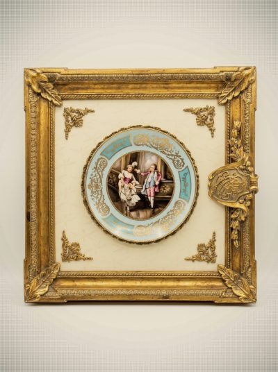 Vintage French Rococo Style Framed Porcelain Wall Plaque
