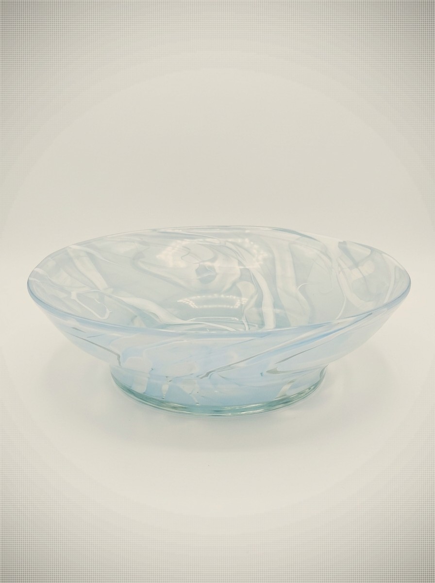 Vintage Murano Style Blue and White Ribbon Swirl Art Glass Centerpiece Bowl