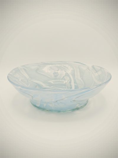 Vintage Murano Style Blue and White Ribbon Swirl Art Glass Centerpiece Bowl