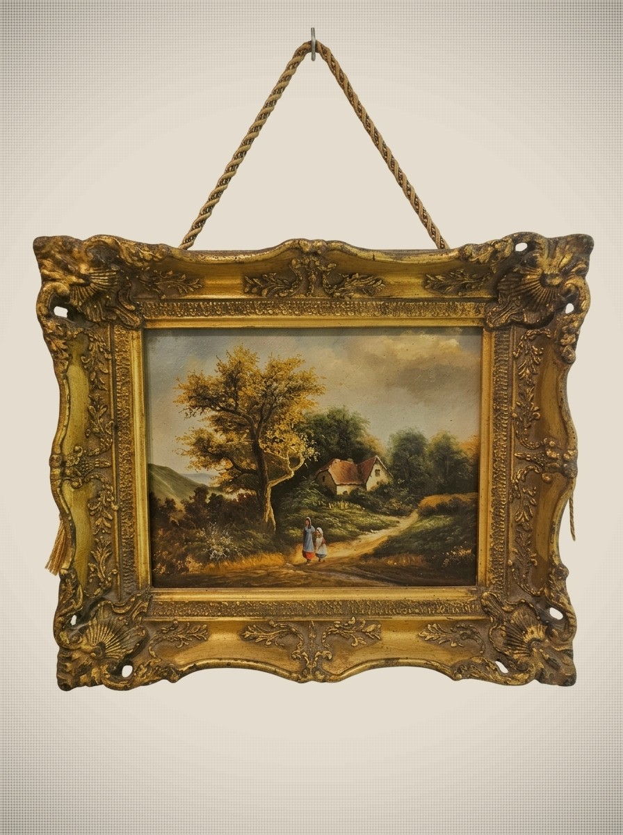 Cottage Scene with Figures on a Country Path